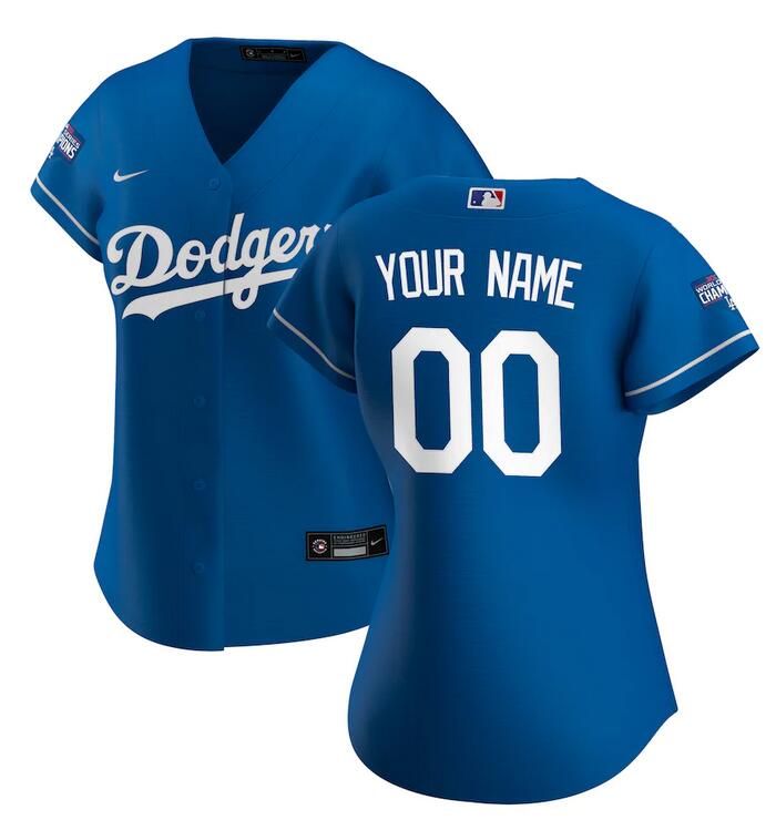 Women Los Angeles Dodgers Nike Royal 2020 World Series Champions Alternate Replica Custom MLB Jersey